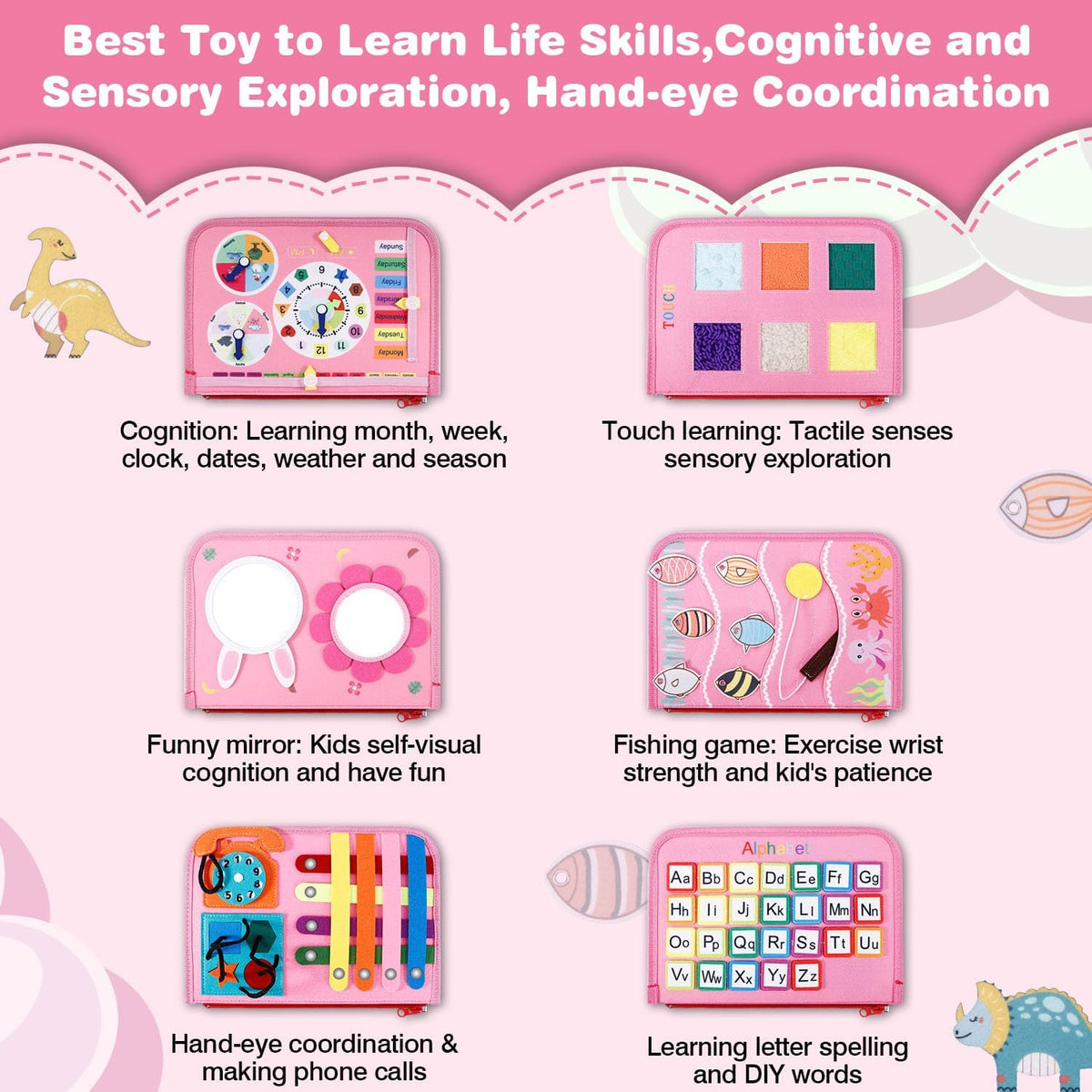 JHkim Busy Board Montessori Toys for Boys Girls Gifts - Pink - image 2