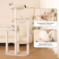 59" Modern Cat Tree Multi-Level Large Cat Tower Heavy Duty Cat Tree with Hammock,Cotton Scratching Post and Washable Cushions