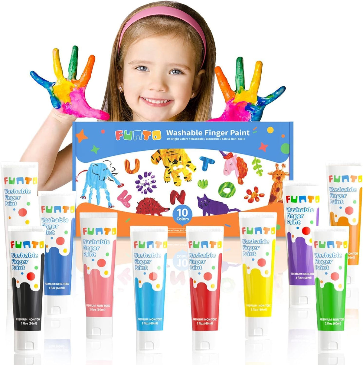 Funto Kids Washable Finger Paint Set - 10 PCS Basic Colors
