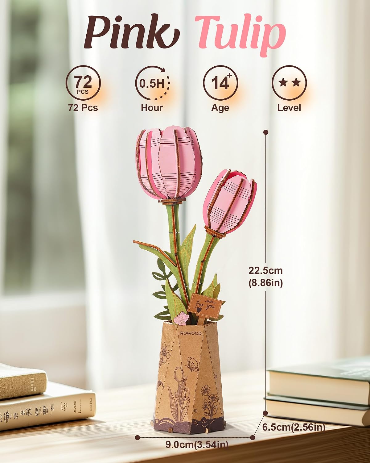 rowood 3D Puzzles for Adults - Pink Tulip - image 3