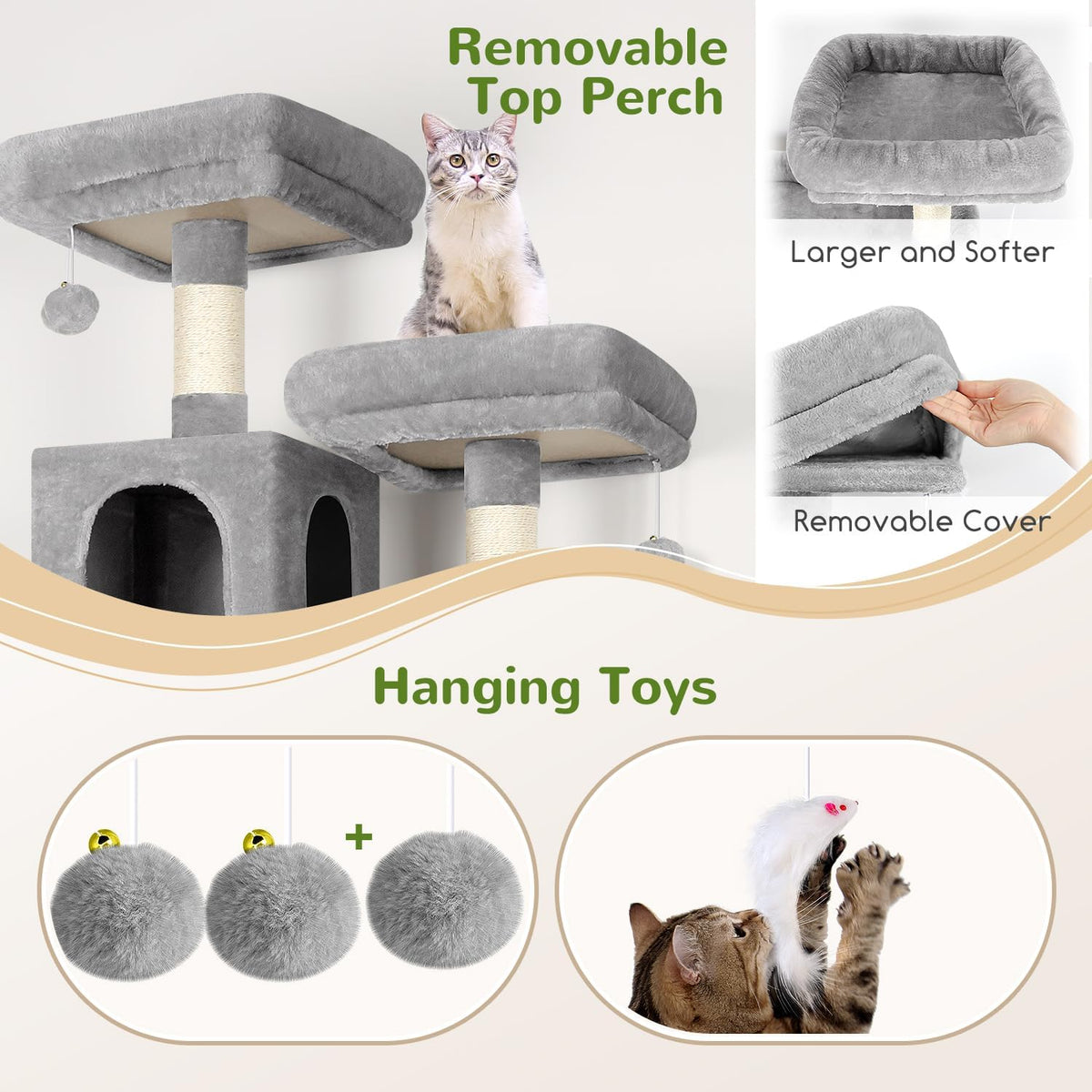 Globlazer Extra Tall Cat Tree Tower for Indoor Cats, F76 - Light Grey / 76 inch - image 4