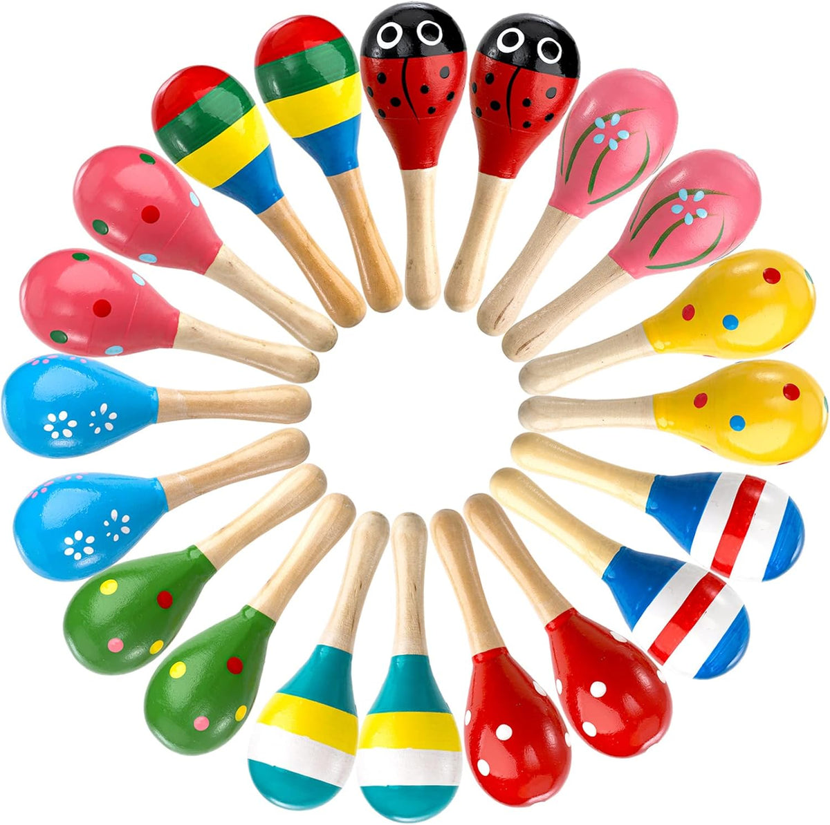 Hedume 20 painted mini wooden maracas in ten styles