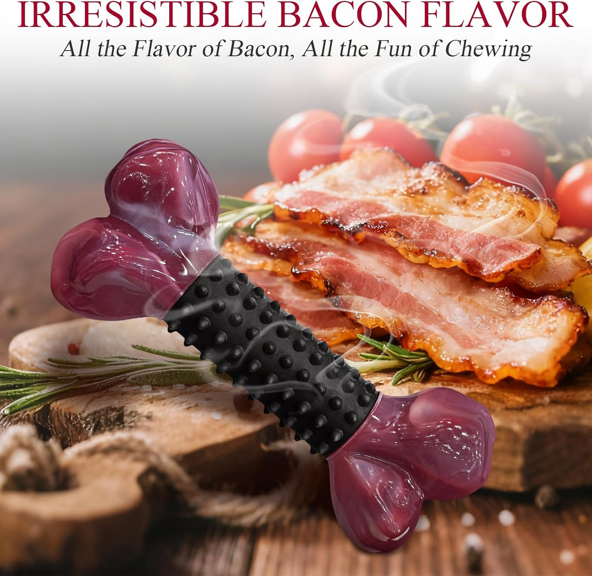 Tough Dog Toys for Aggressive Chewers: Beef Flavored Long Lasting Dog - 2 PC-Bacon-Black - image 3