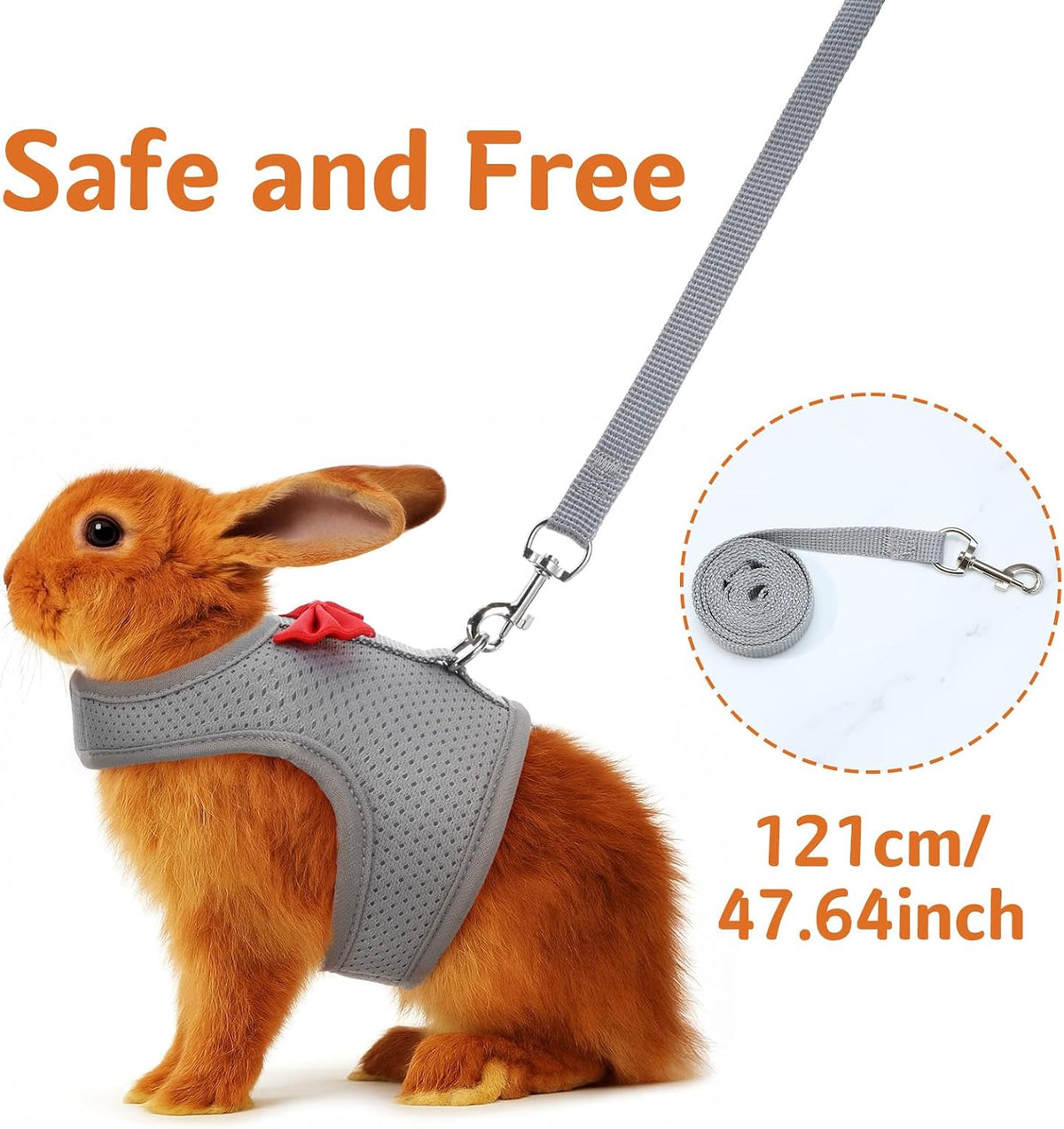 Prasacco grey size M bunny harness and leash set with mesh vest - view 2