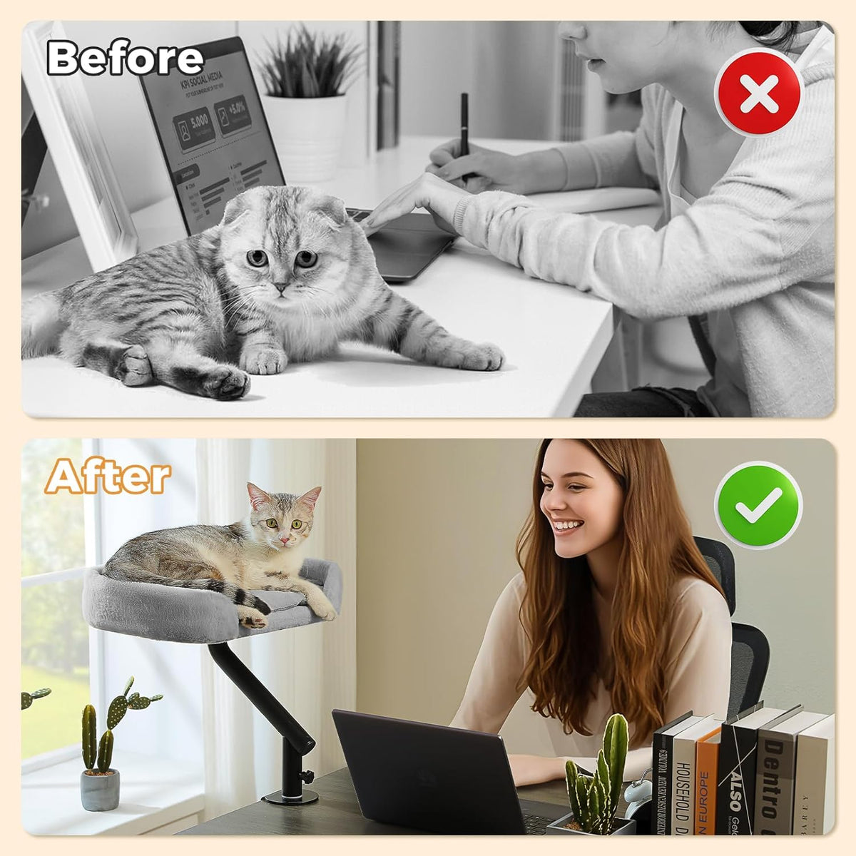 PAWZ Road Cat Desk Bed 360°Rotating Supports to 50 Lbs Cozy Nest - Gray / Plush - image 3