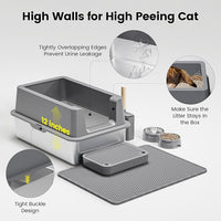 Stainless Steel Cat Litter Box - Enclosed XL Metal Kitty Litter Box with Lid for Big Cats, High Sided, Anti-Leakage, Easy Cleaning, Non-Sticky, Included Litter Mat, Cat Bowl & Spoon
