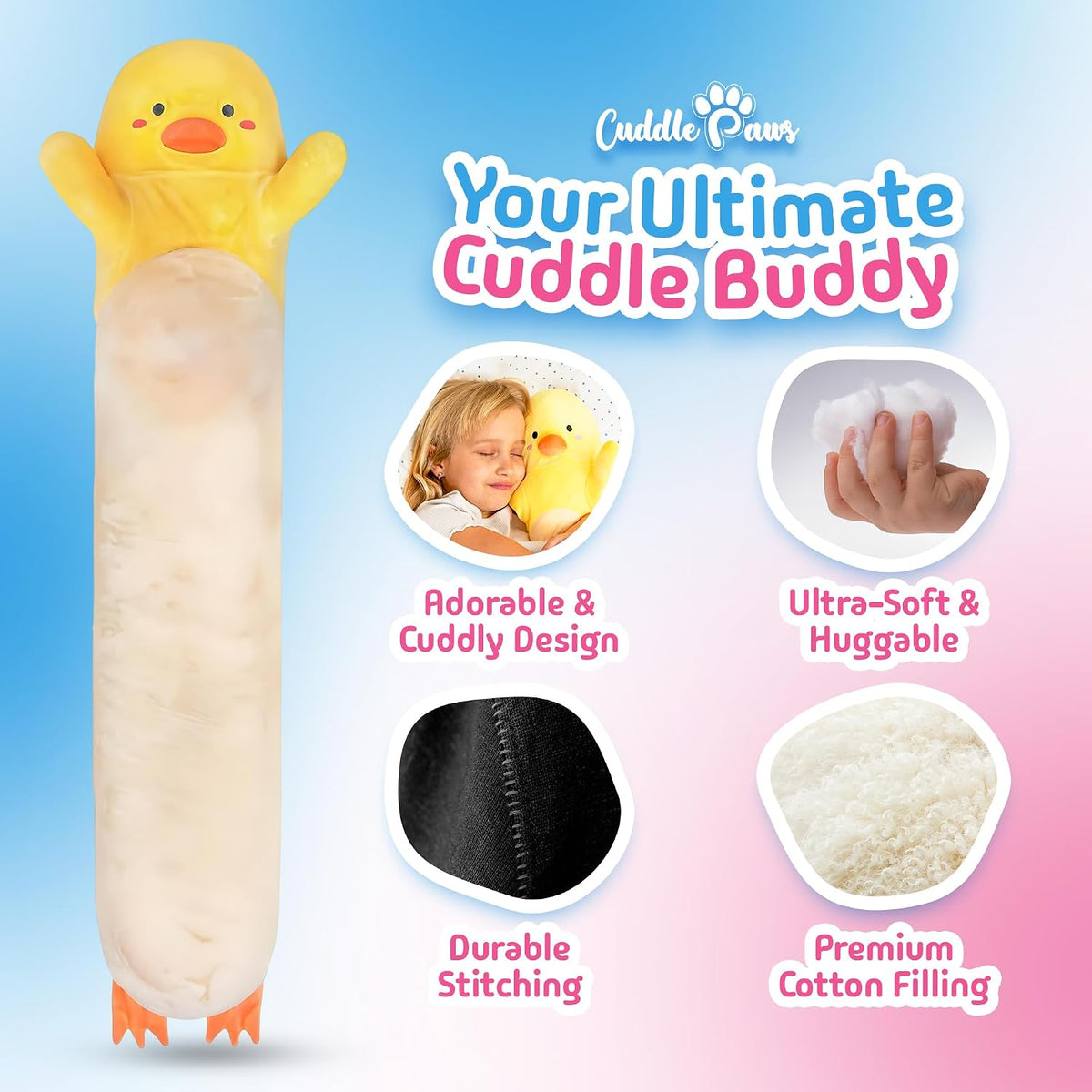 Cuddle Paws Unicorn Plush Body Pillow for Kids, Soft Toy - Duck / Small - 23 Inches - image 3
