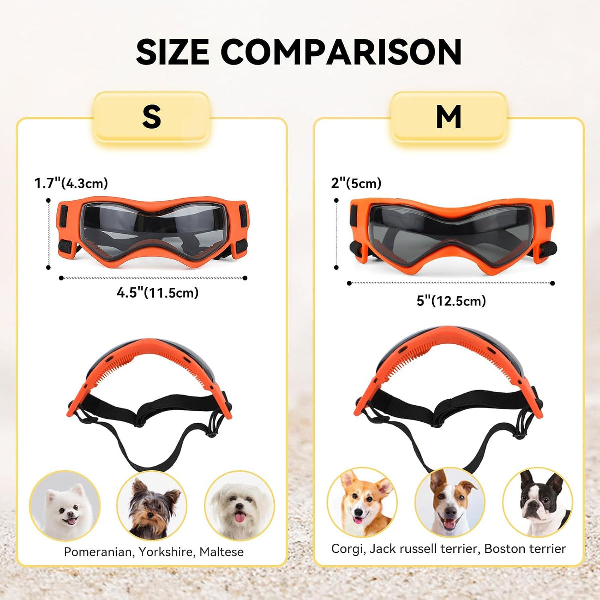 Dog Goggles Small Breed, Dog Sunglasses UV Protection Puppy Eyewear for Small Pet Outdoor Riding - Small / Orange - image 4