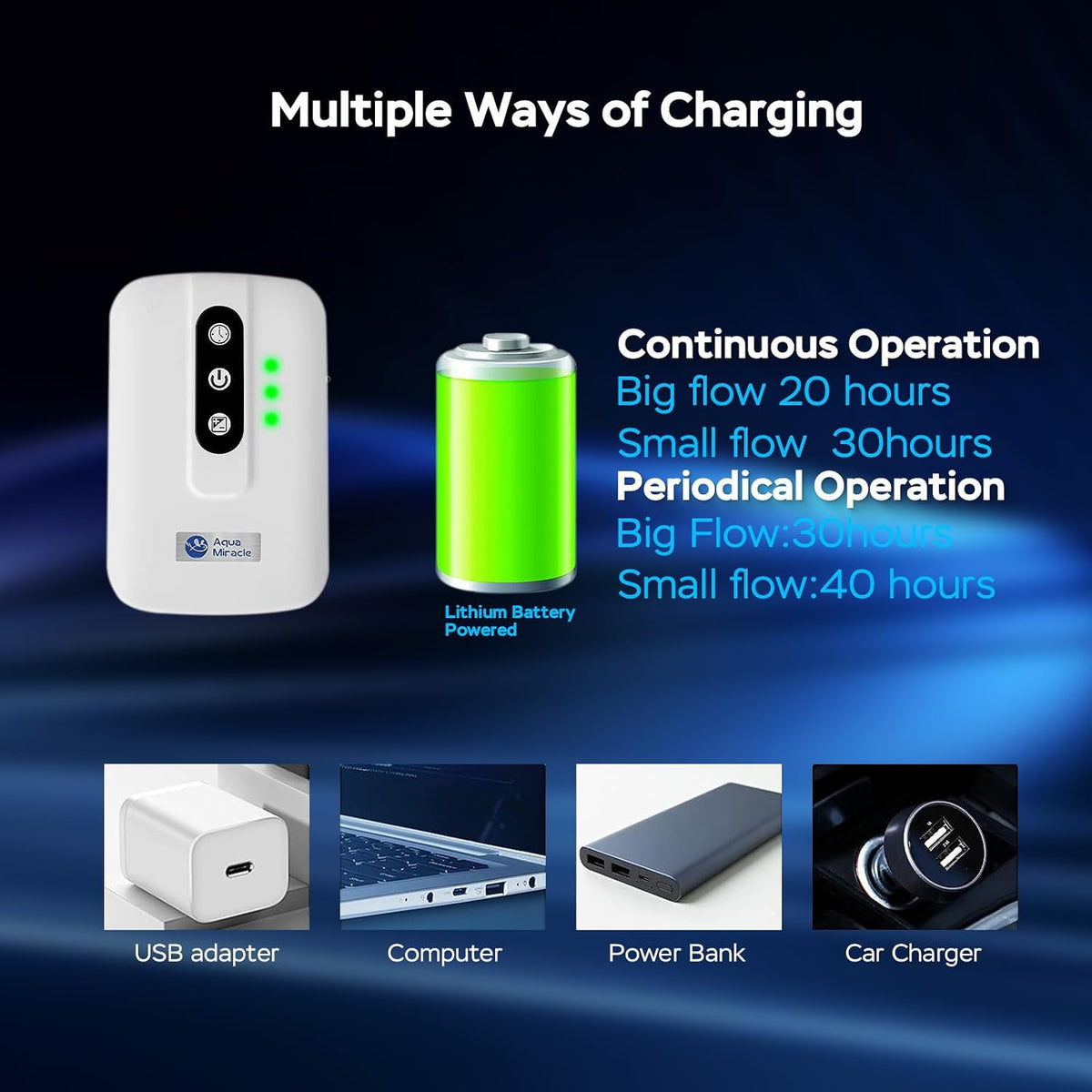 AquaMiracle Lithium Battery Powered Portable Aquarium Air Pump - For Tanks up to 120Gal - image 4