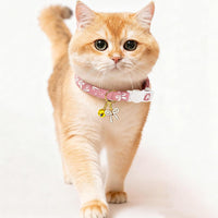 2 Pack Cotton Breakaway Cat Collars Set with Bell and Flower Pendant - bowtie - image 4