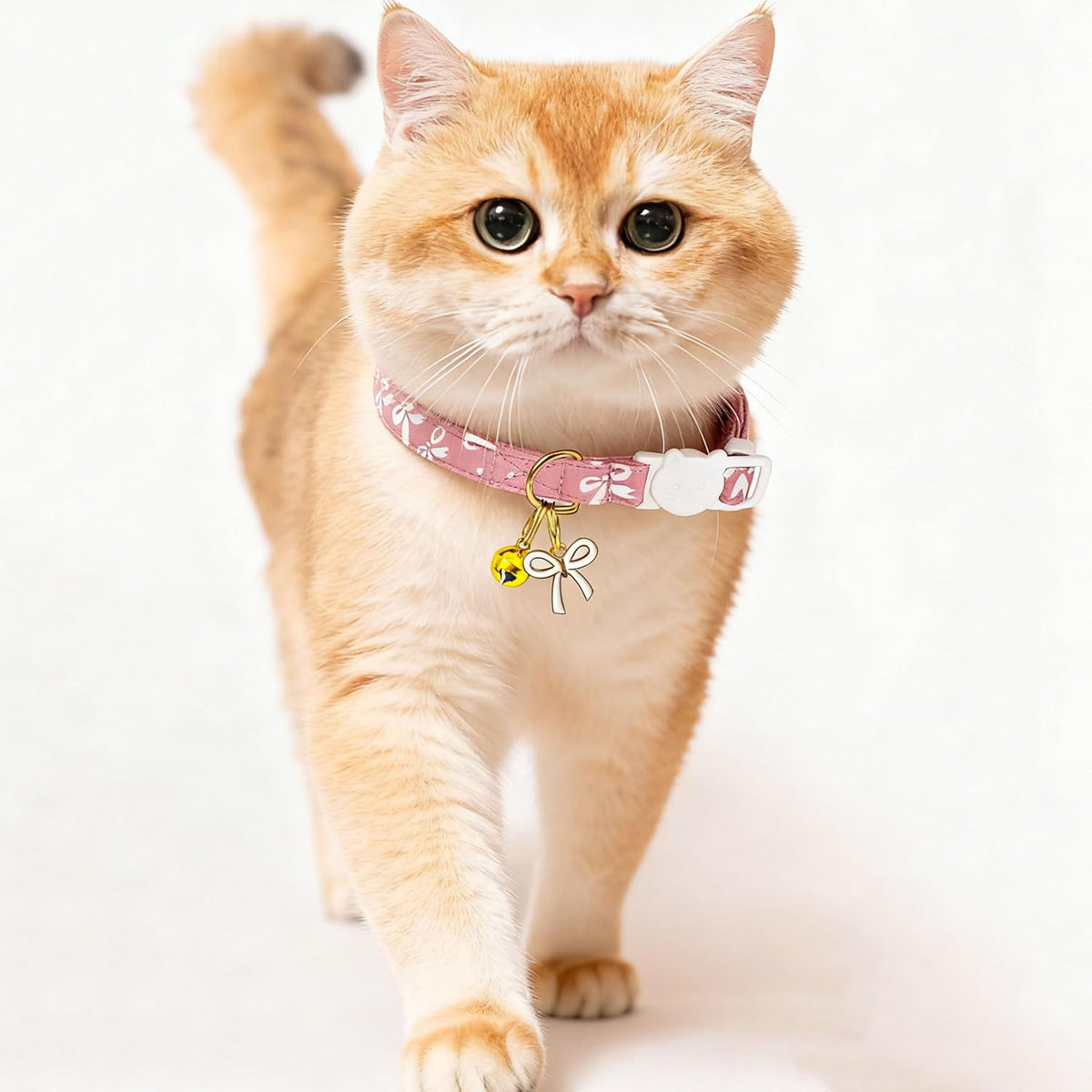 2 Pack Cotton Breakaway Cat Collars Set with Bell and Flower Pendant - bowtie - image 4