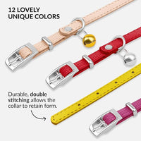 CollarDirect Leather Cat Collar with Bell - Kitten Collar, Small and Big Cat Strap for Boy Cats, Girl Cats with Safety Elastic Strap (Neck Fit 6"-7", Yellow)