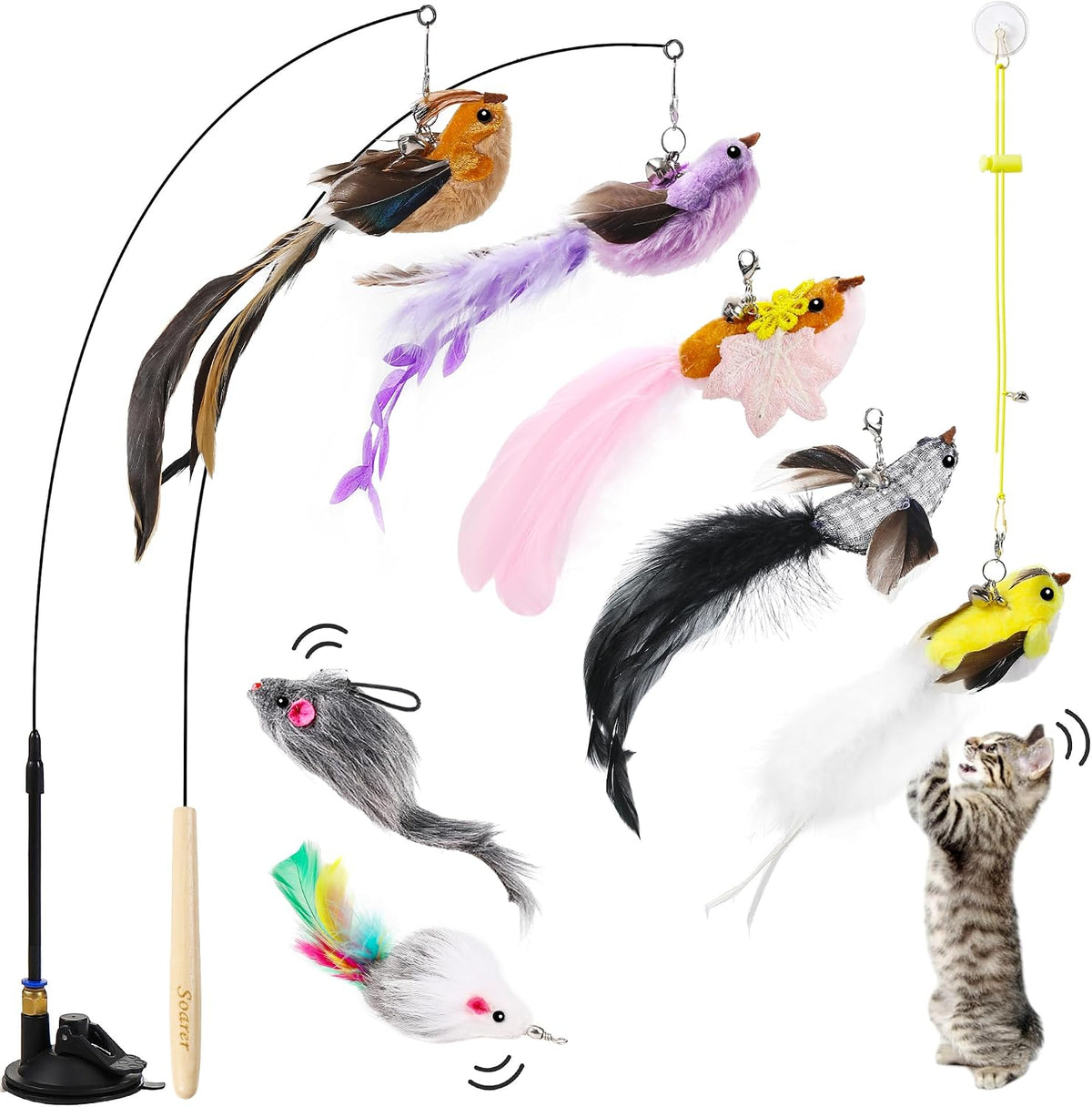 4in1 Interactive Cat Wand Toys with Suction Cup for Indoor Cat - Bird Cat Toy
