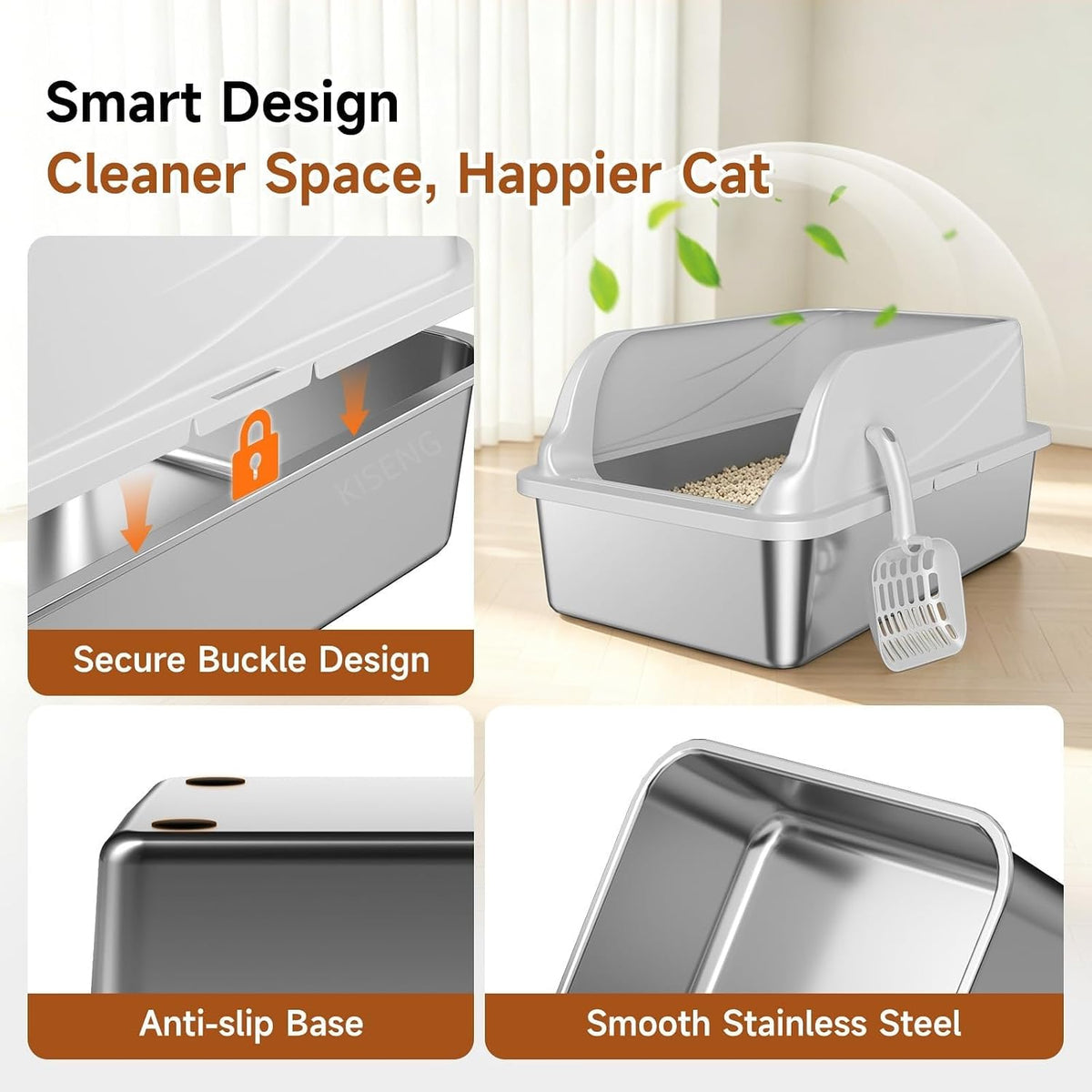 Stainless Steel Cat Litter Box with Lid - Light Gray / XL / 1 - image 4