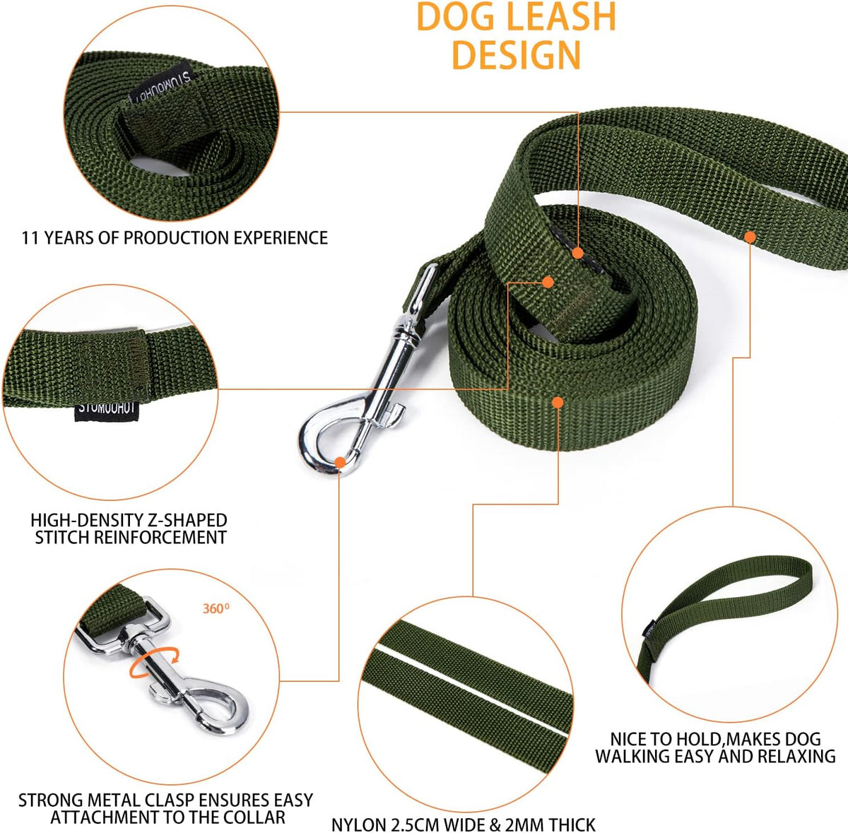 Strong Durable Nylon 10ft Long Dog Training Leash, Traction Rope - Military green / 6 Feet - image 4
