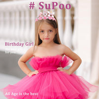 SuPoo 4th Birthday Headband Flower Crown for Girls Princess Tiara 4th - Pink-6th - image 3