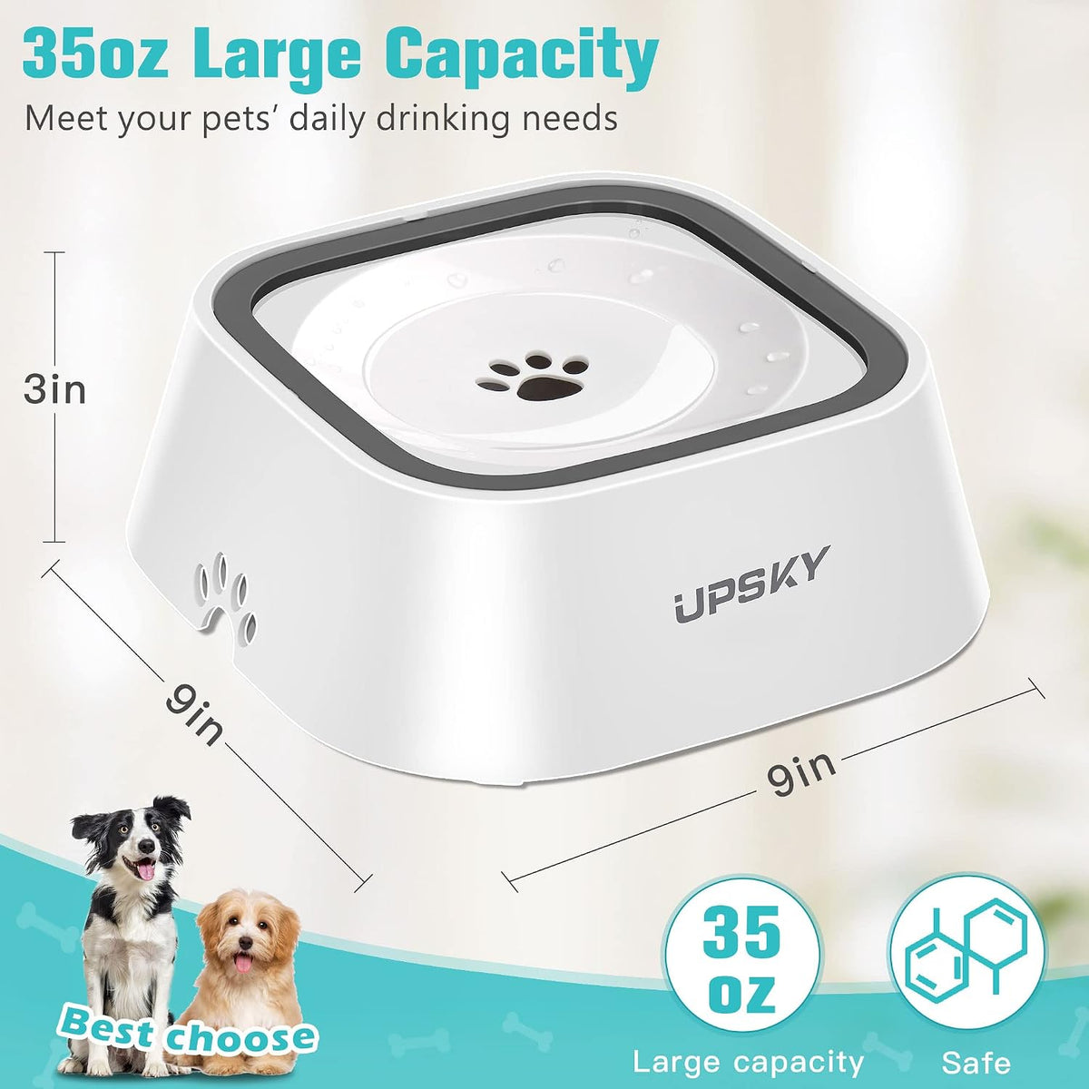 UPSKY No Spill Pet Water Bowl - White / 35 fl oz - image 3