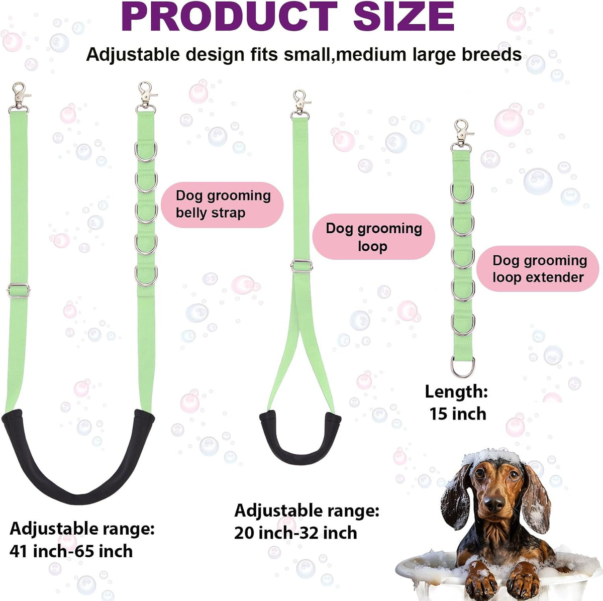 Dog Grooming Belly Strap - 3PCS Grooming Restraint Set Adjustable Belly Band Loops Strap - Mint Green - image 2