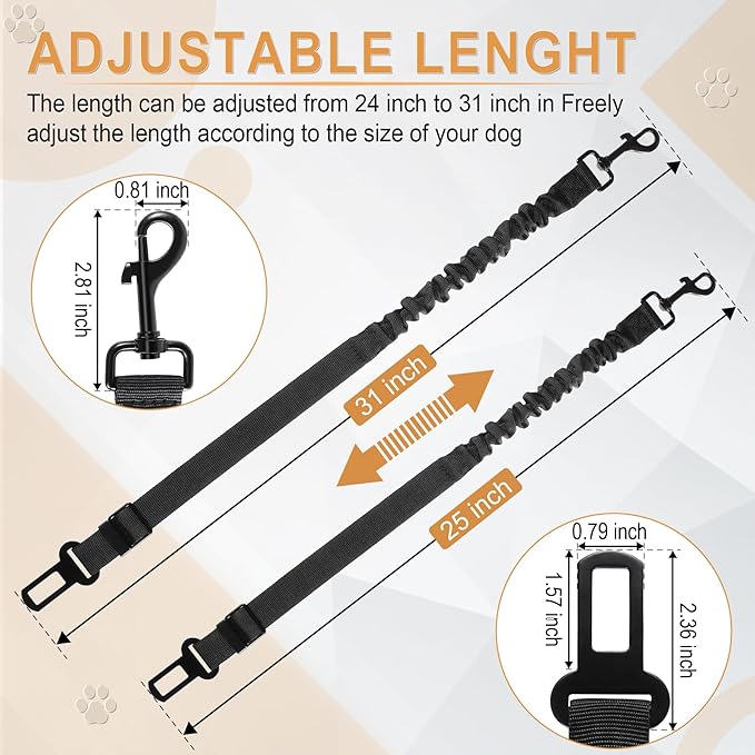 LivTee Dog Seat Belt for Car, Retractable Pet Safety Harness, Adjustable Nylon Dog Seatbelt Leash, Comfortable Dog Accessories for Vehicles (Black-1PCS)