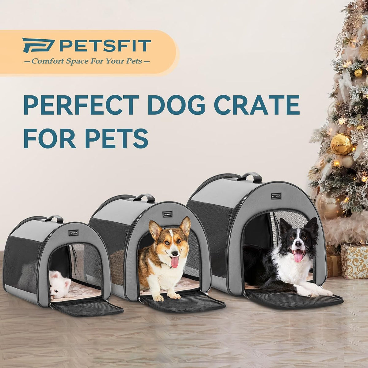 PETSFIT Portable Dog Crate, Travel Dog Crate, Roomy - Grey / 16.5"L x 16.0"W x 19.0"H - image 2