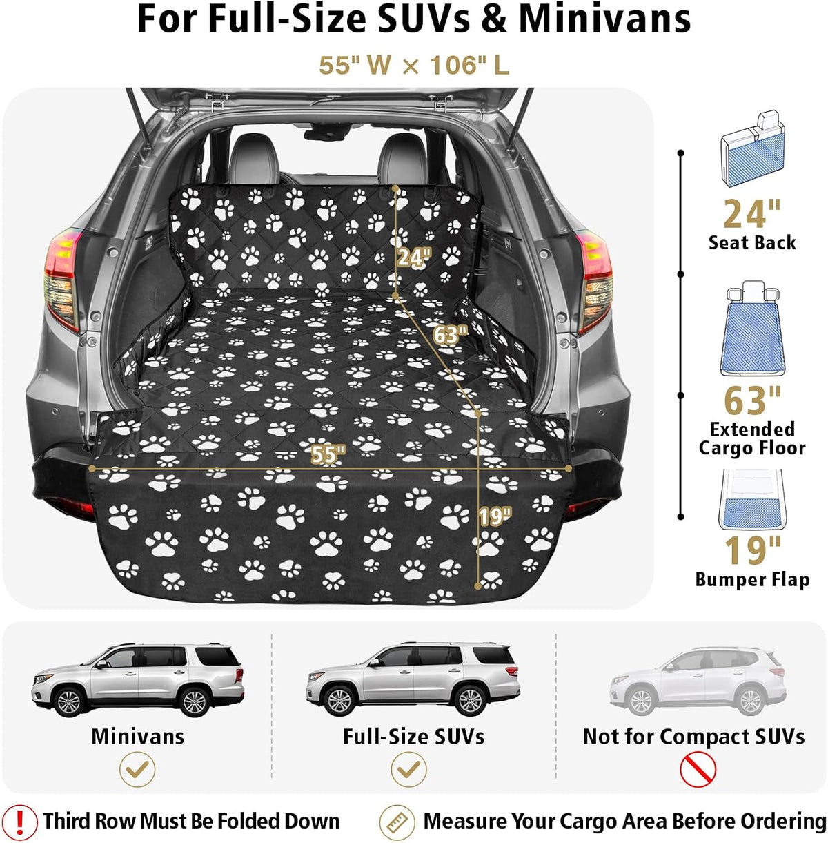 SUV Cargo Liner for Dogs - Trunk Cover for SUV with Bumper Flap Protector – Essentials for Dogs - Paw Print / Extra Large: 55'' x 106" - image 2