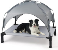 Elevated Dog Bed with Removable Canopy - Grey / 42"L x 30"W x 8.4"H