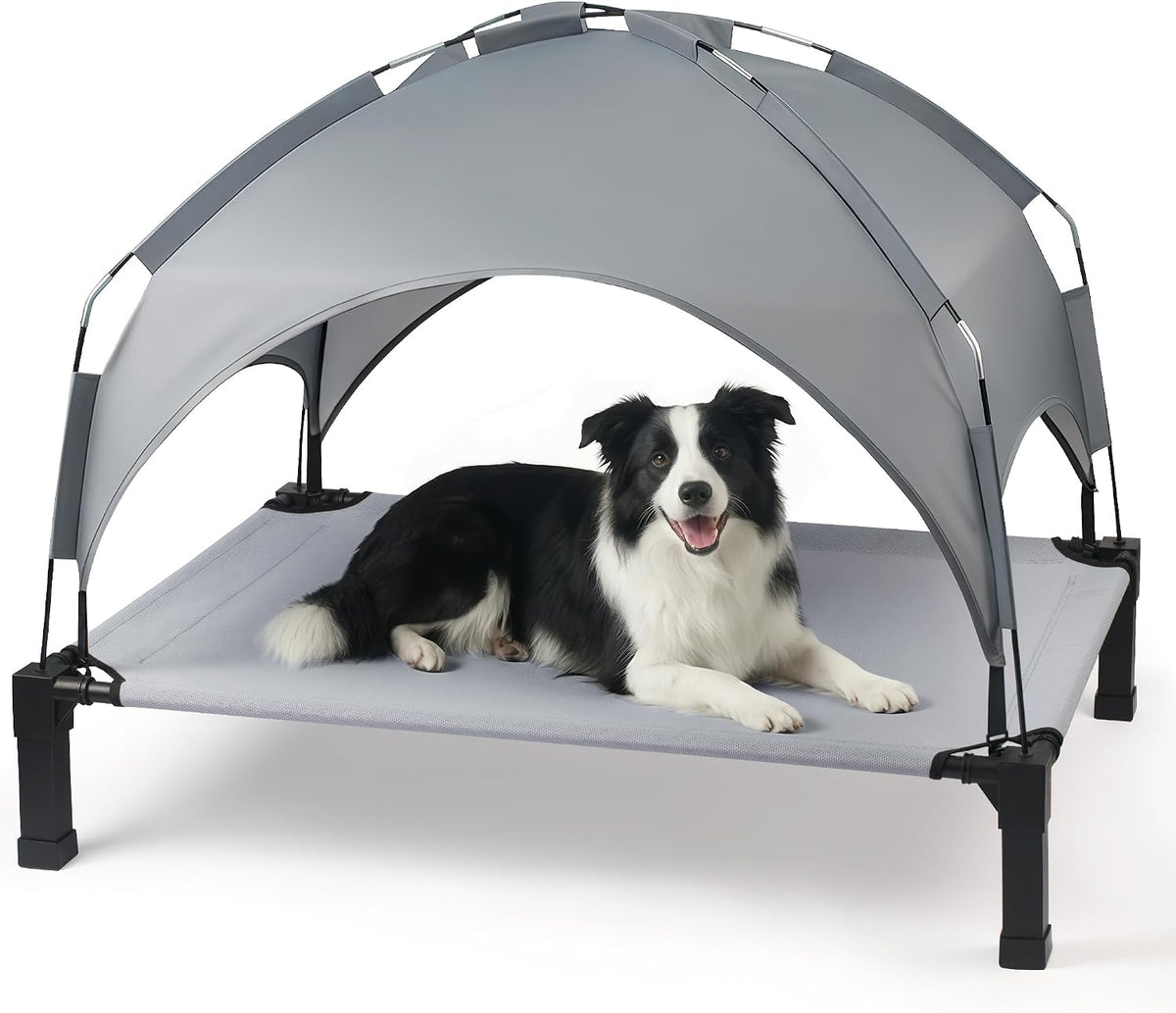 Elevated Dog Bed with Removable Canopy - Grey / 42"L x 30"W x 8.4"H