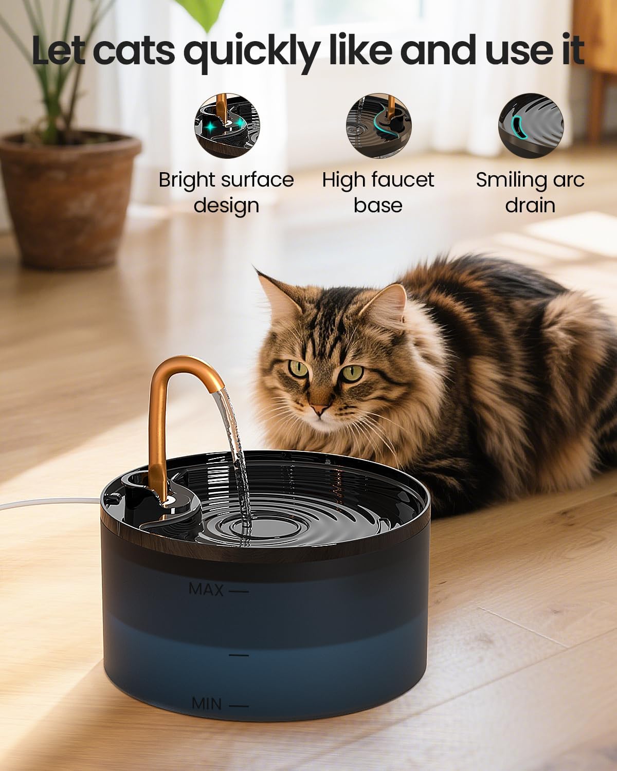 Cat Water Fountain with 3-Pack Replaceable Filters - Cat fountain + 3 Filters+ 3 Sponges - image 3