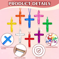 104 Pack Crystal Cross Necklaces Bulk, VBS Prizes - Multicolor - image 2