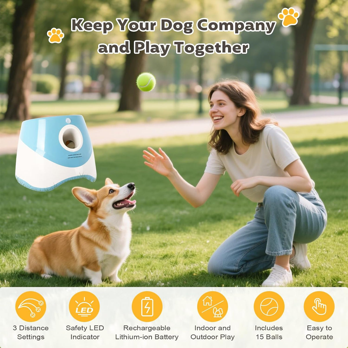 Automatic Ball Launcher for Dogs: Indoor Thrower Fetch Machine - Blue / 10-30FT for Small Dogs - image 2