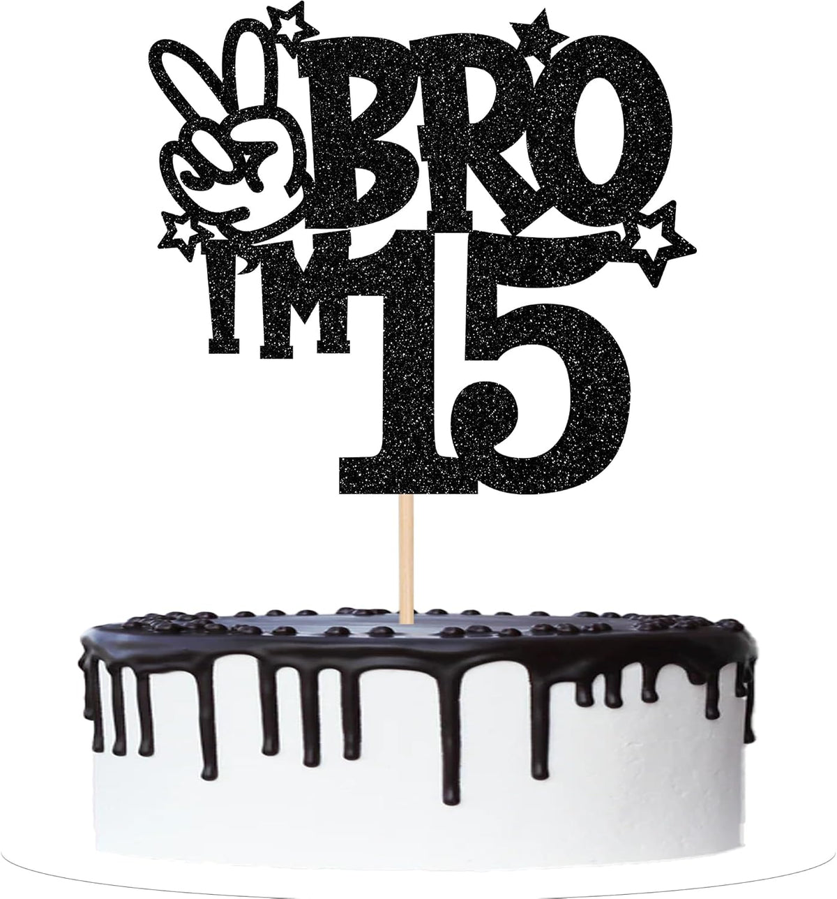 1 PCS Brother I'm 7 Cake Topper Glitter Star Happy 7th Birthday Cake - Black 15th
