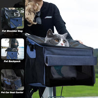 Pet Carrier Bicycle Basket Bag Pet Carrier/Booster Backpack for Dogs and Cats with Big Side Pockets,Comfy & Padded Shoulder Strap,Travel with Your Pet Safety（Classic Blue）