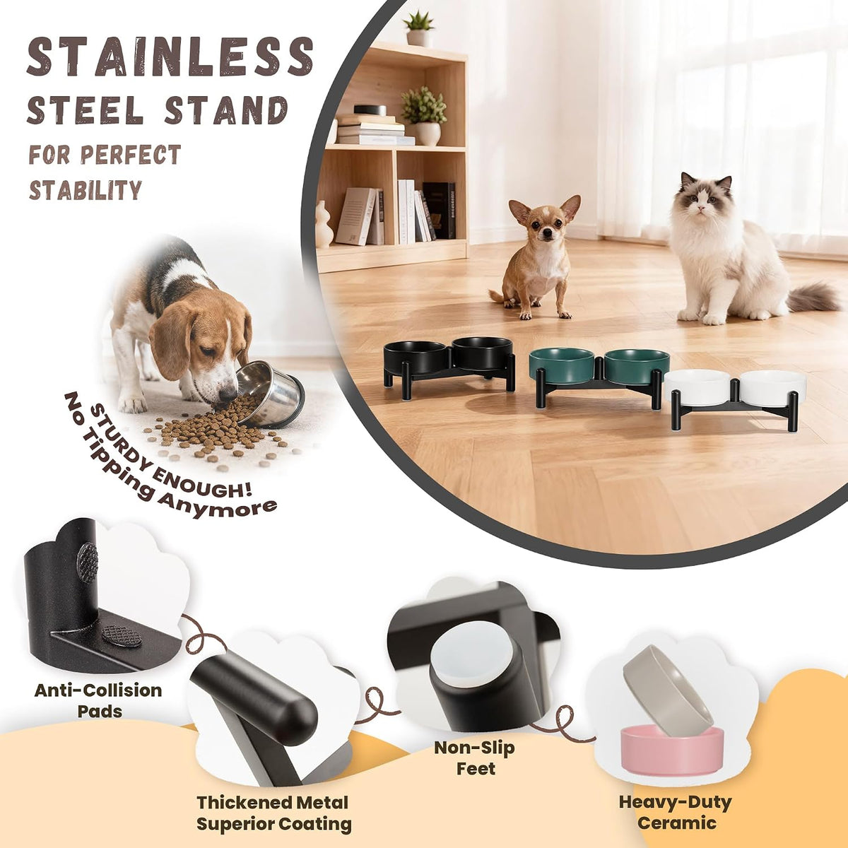 Raised Ceramic Dog Bowl Set with Stand - Black / 2 Bowls - 1.6 Cups Each - image 3
