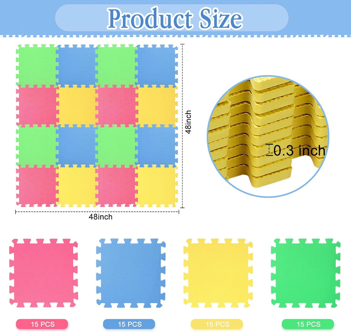 Nuanchu 60 PCS Kids Foam Puzzle Mat, Cream - Green, Blue, Yellow, Red - image 3