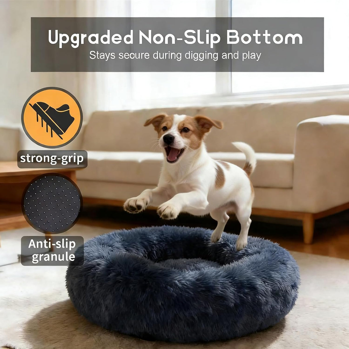 Comfort Donut Dog Bed, Ultra-Soft Pet Bed with Neck Support - 24''Lx24''Wx8''Th / Gray - image 3