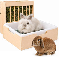 3 in 1 Extra Large Rabbit Hay Feeder with Litter Box - brown / Extra Large (2 in 1)