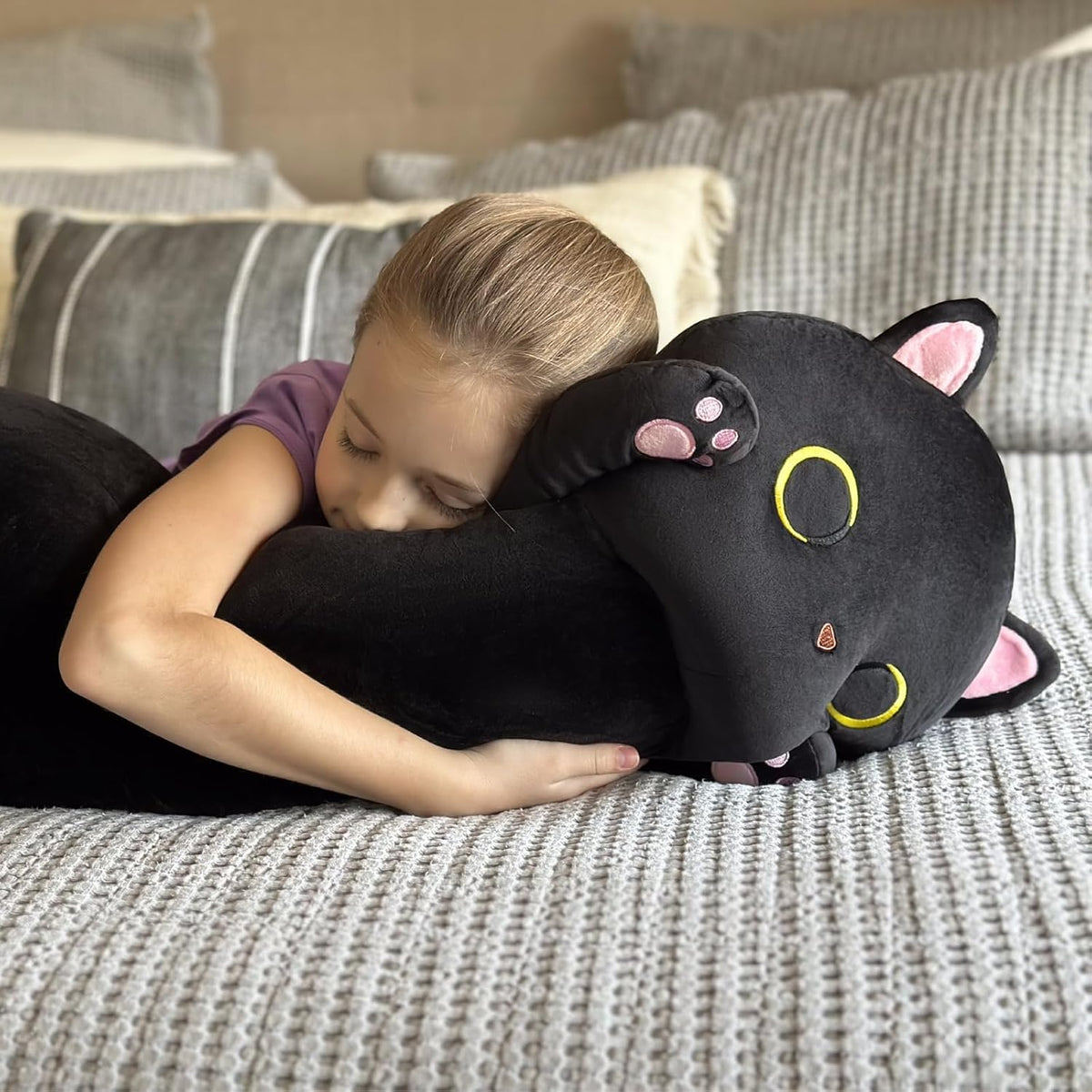 MaoGoLan 44 inch black cat plush body pillow with yellow eyes - view 12