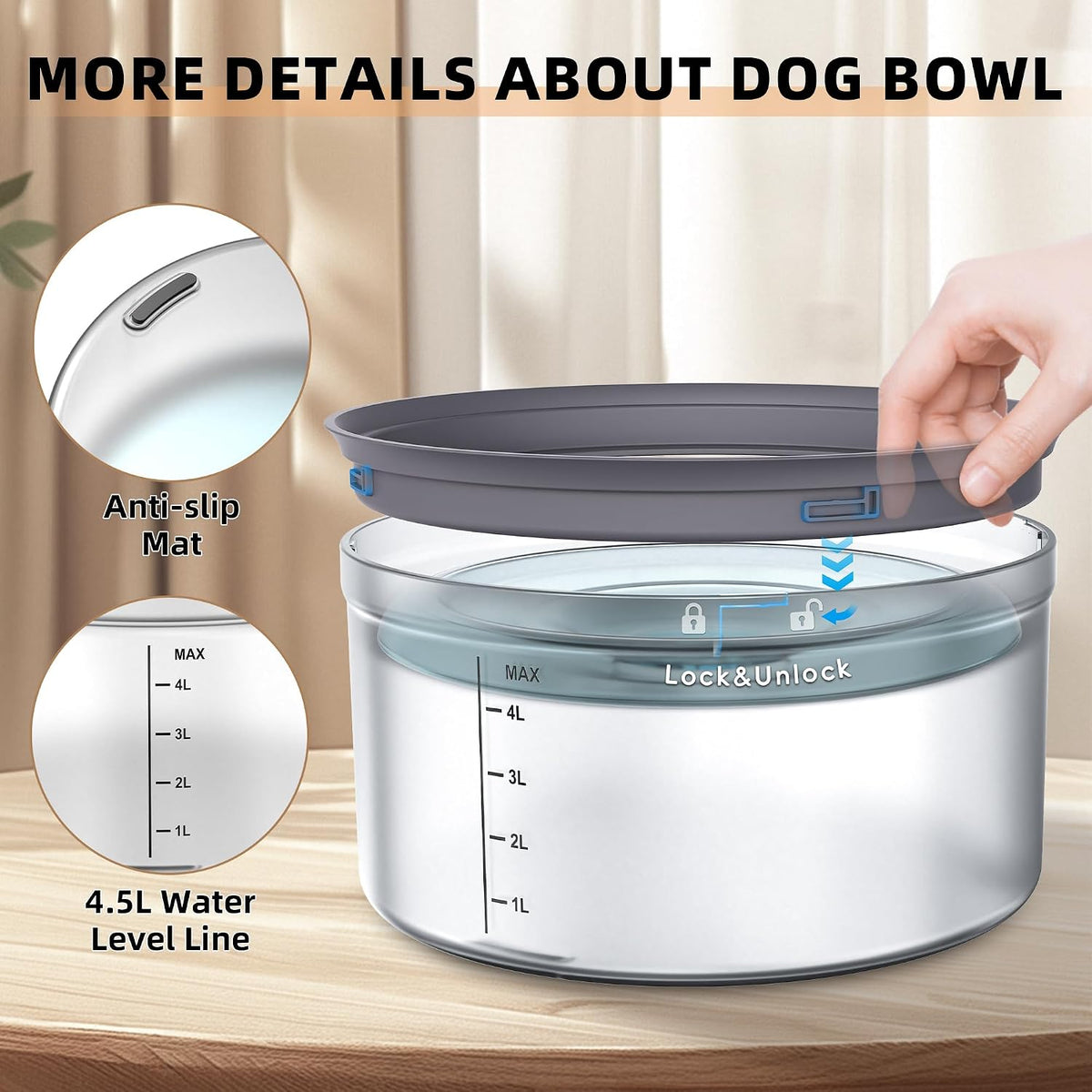 1.2Gal No Spill Dog Water Bowl with Slow Drinking Feeder – Essentials for Dogs - C-Gray - image 4