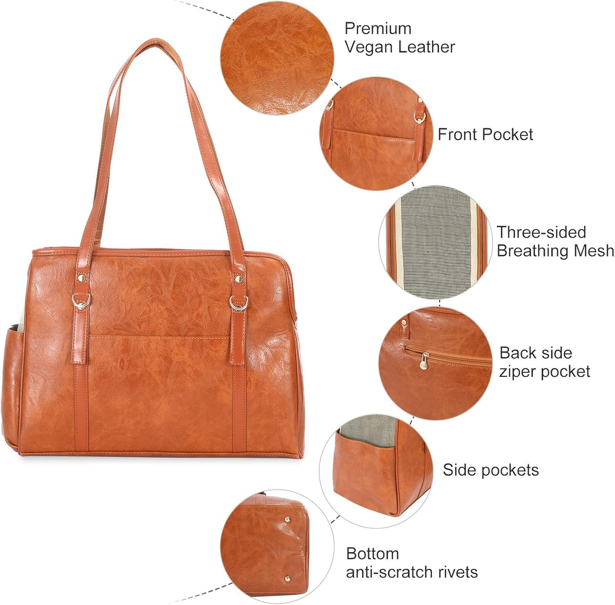 Dog Carrier Purse, Fashion Leather Pet Carrier with Pockets - Brown - image 4