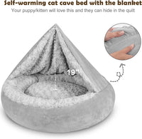 JOEJOY Small Dog Bed Cat Bed with Hooded Blanket - M(26" x 26" x 8") / Grey - image 4