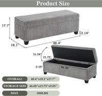 48" Ottoman with Storage, Corduroy Storage Ottoman Bench for Bedroom, End of Bed Bench with Safety Hinge for Living Room, Bedroom, Entryway, Grey