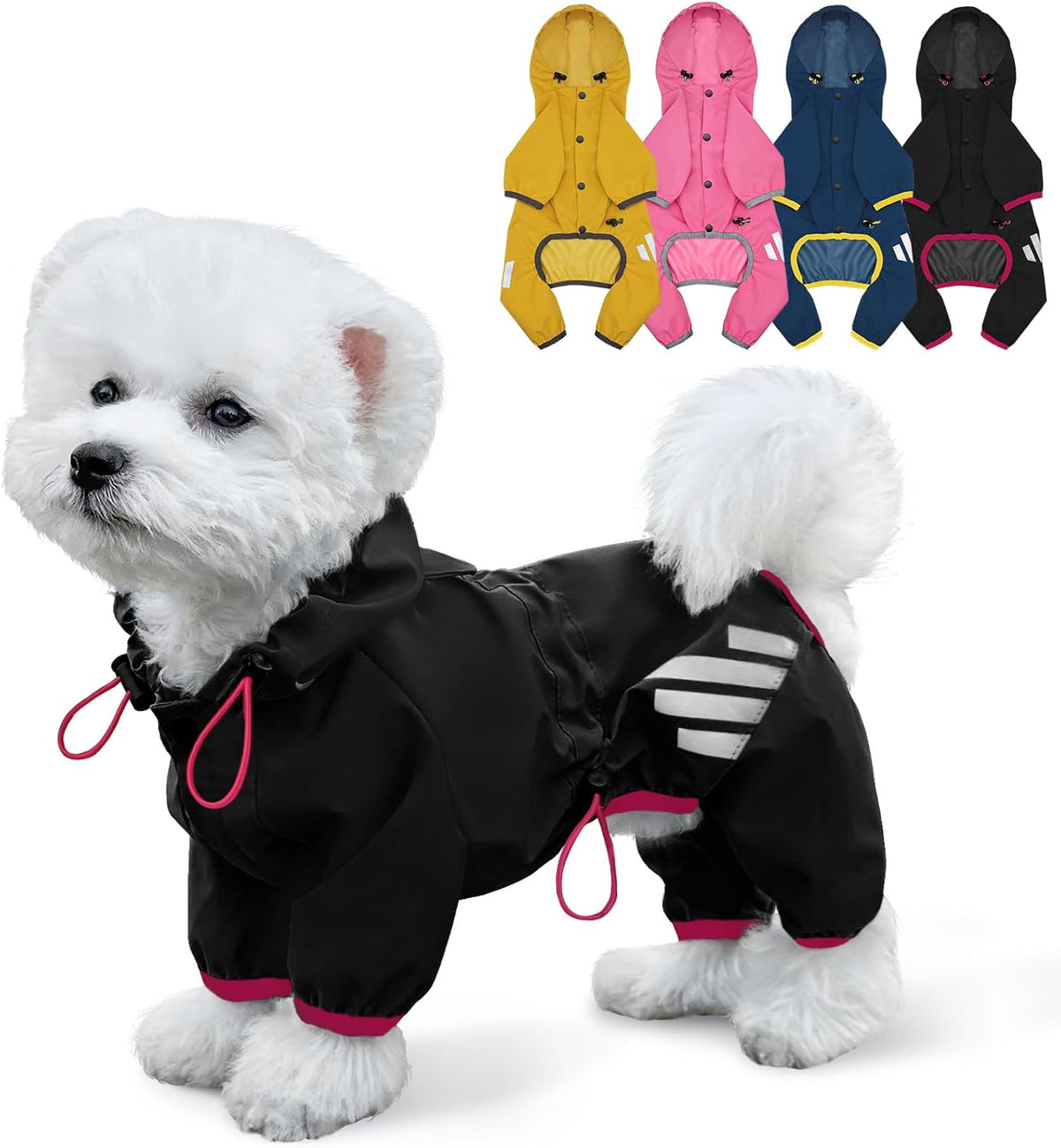 Dog Raincoat, Waterproof Dog Rain Jacket with Hood - L(Back Length15'') / Black
