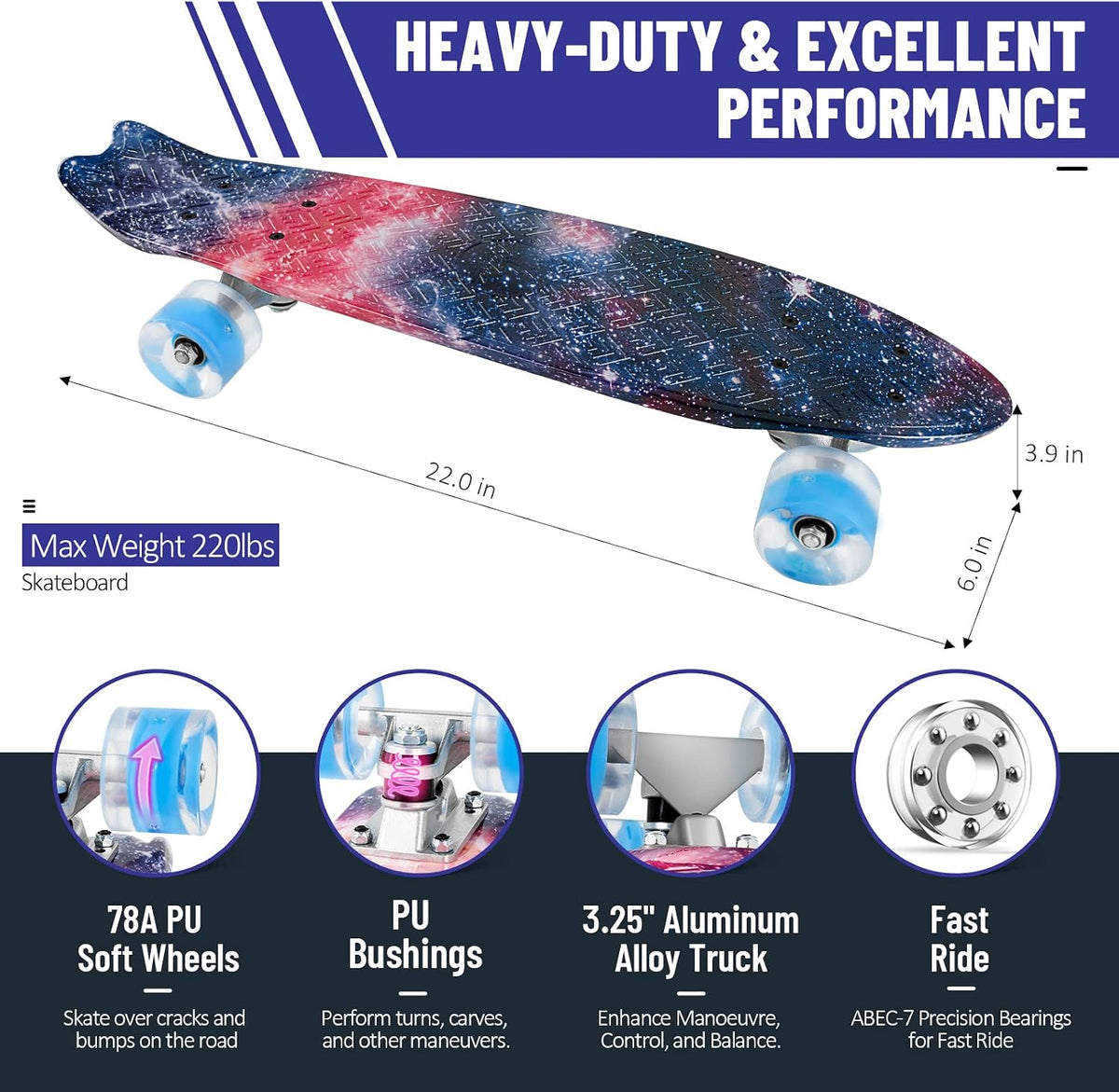 BELEEV 22 inch Skateboards for Kids - Purple Nebula - image 3