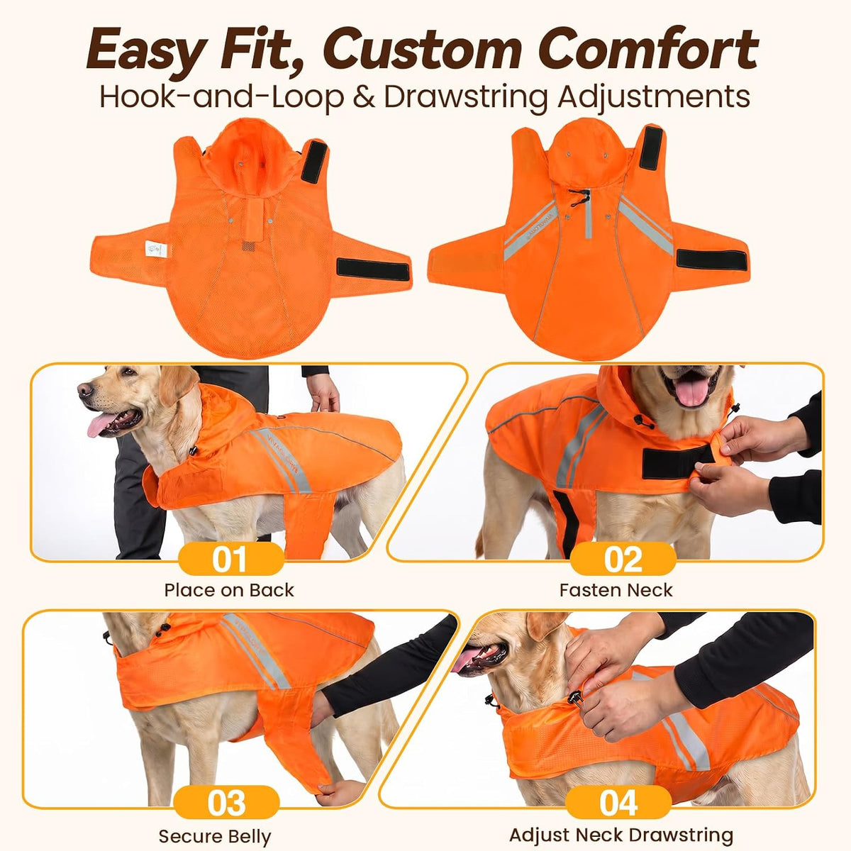 VIVAGLORY Dog Raincoat Wetoff Dog Rain Coat, XS - Orange / L (26"-30" chest girth) - image 4