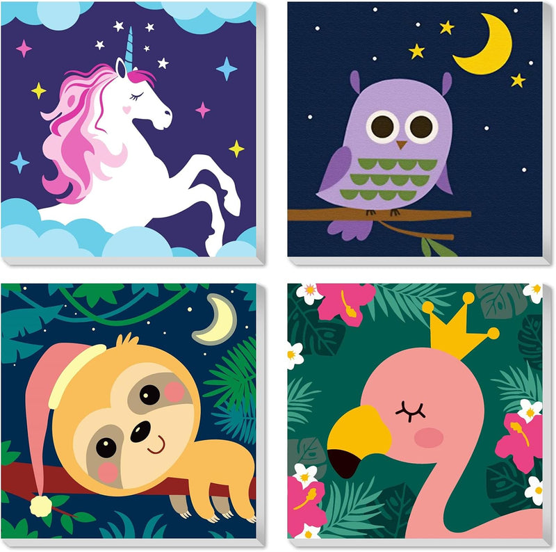 CarlonLin framed paint by number for kids, 4 pack of 8x8 inch canvas kits