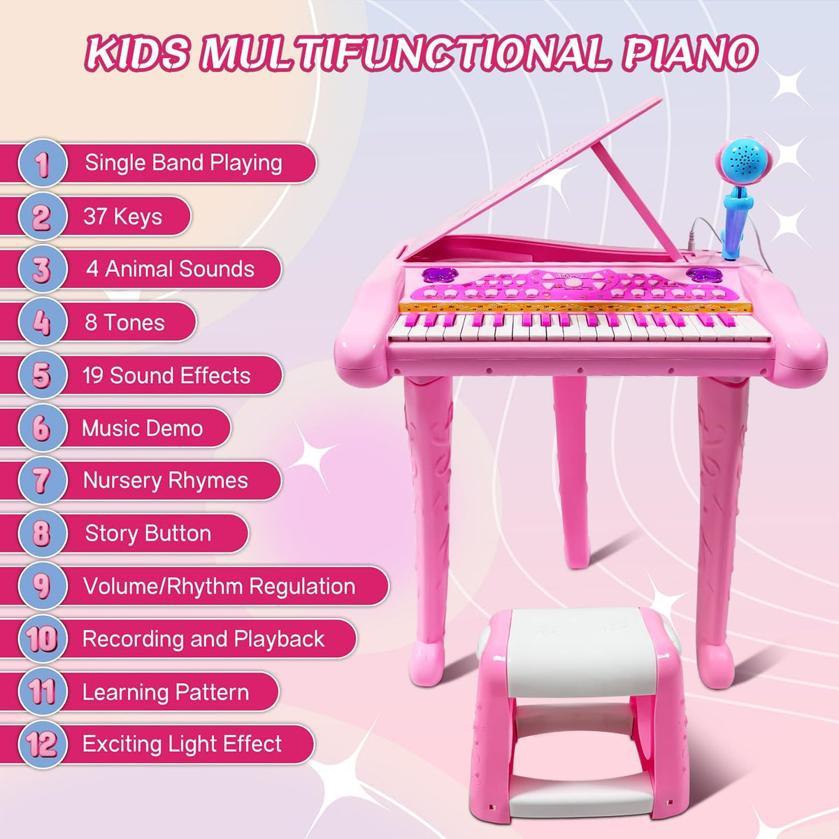 Dollox Keyboard Piano for Kids - Pink - image 2