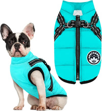 Winter Dog Coat with Harness Built in Waterproof Dog Jackets Warm Pet - Blue / 2XL(Suggest 16-22 lbs)
