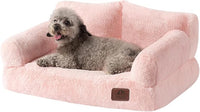 Hollypet Fluffy Plush Pet Cat Couch Soft Calming Pet Sofa Beds for Medium Small Cats and Dogs, Pink