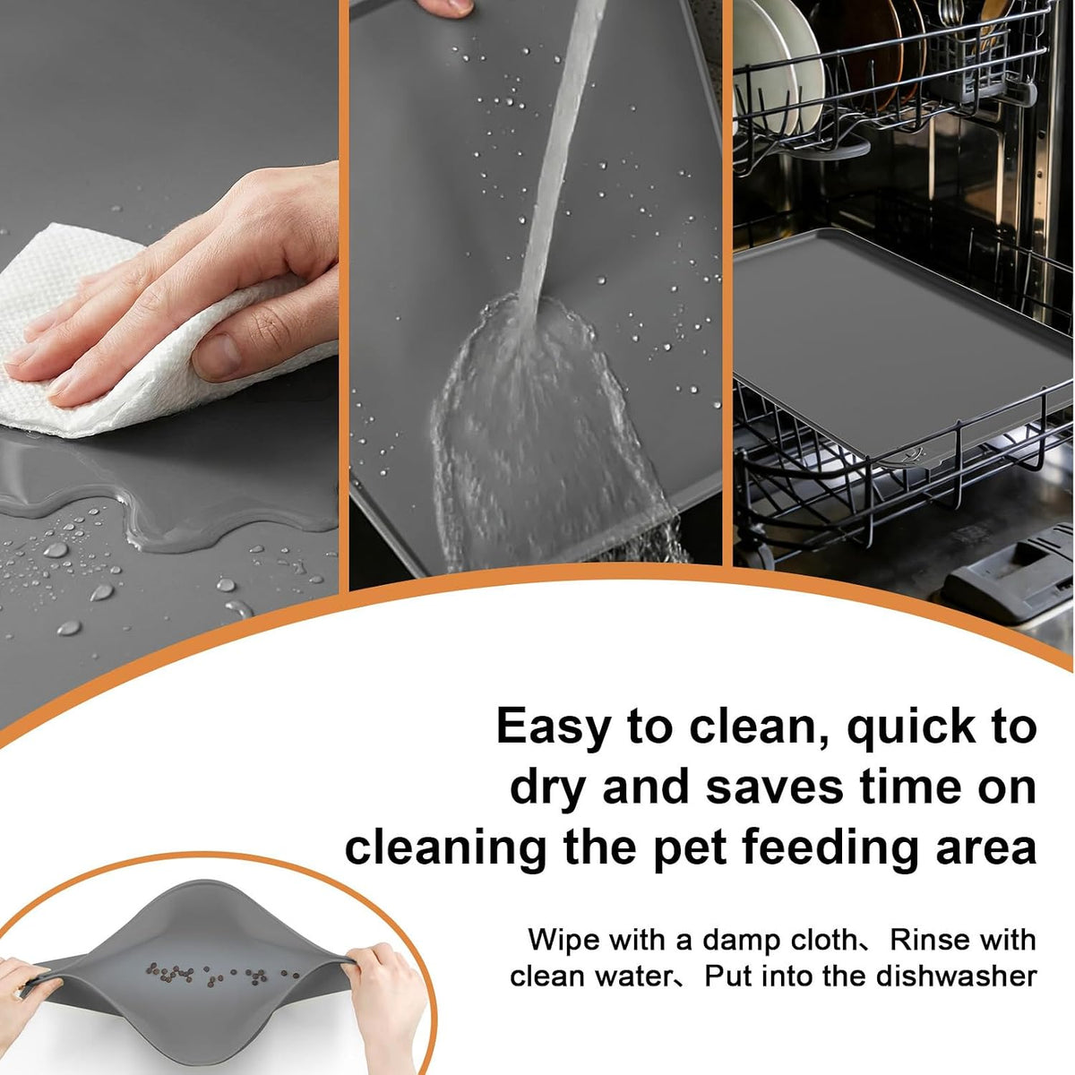 Large Pet Feeding Mat Spillproof Raised Edges Nonslip 24"x16" Beige – Essentials for Cats - Gray / 19"L x 12"W - image 2