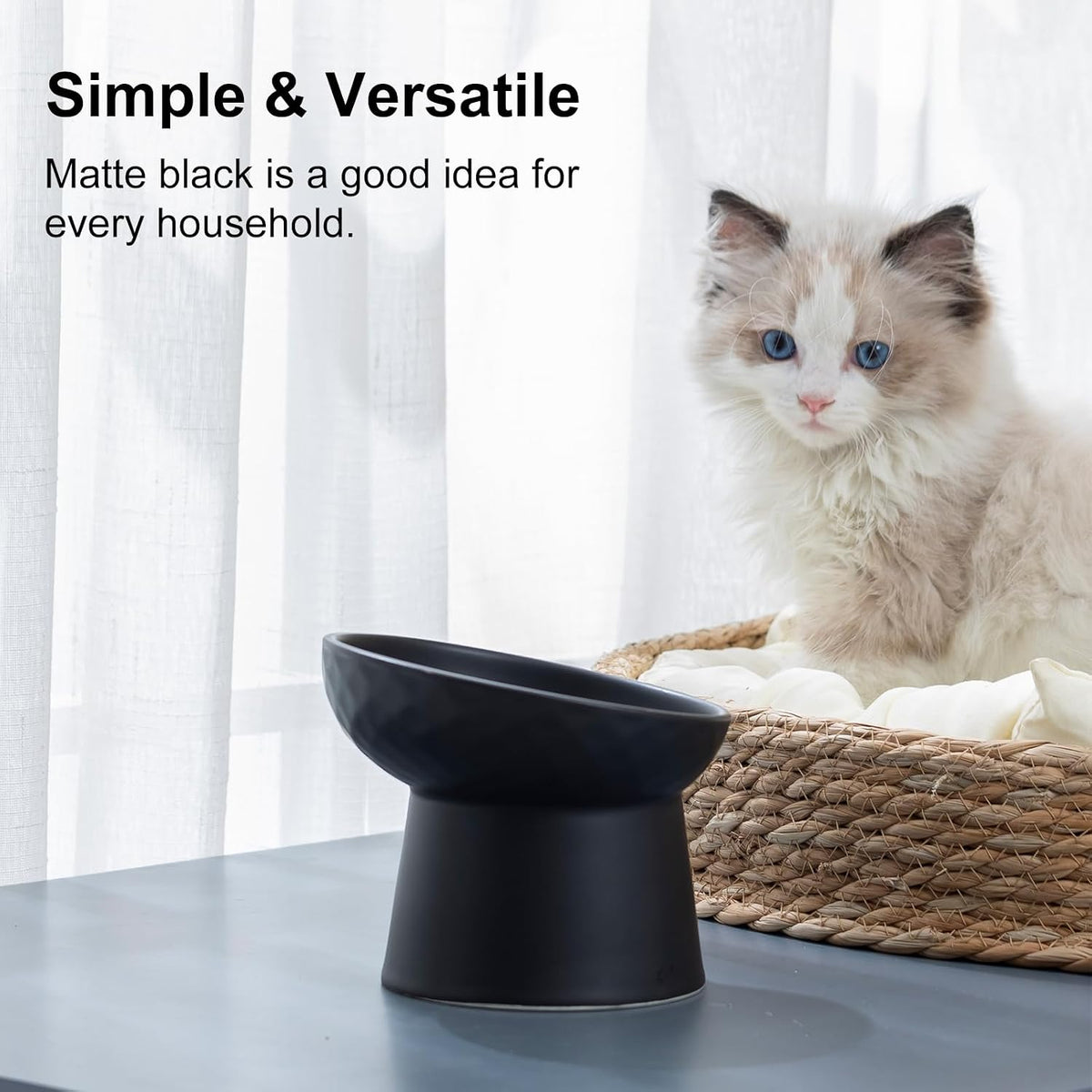 YauYik Small Raised Cat Bowls - BLACK-1 PC - image 2